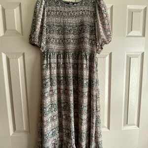 Polagram Green and Tan Patterned Midi Dress